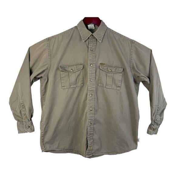 Vintage 90s Rainforest Cafe Cotton Men’s Medium Brown Canvas Button Down Shirt - Picture 1 of 16